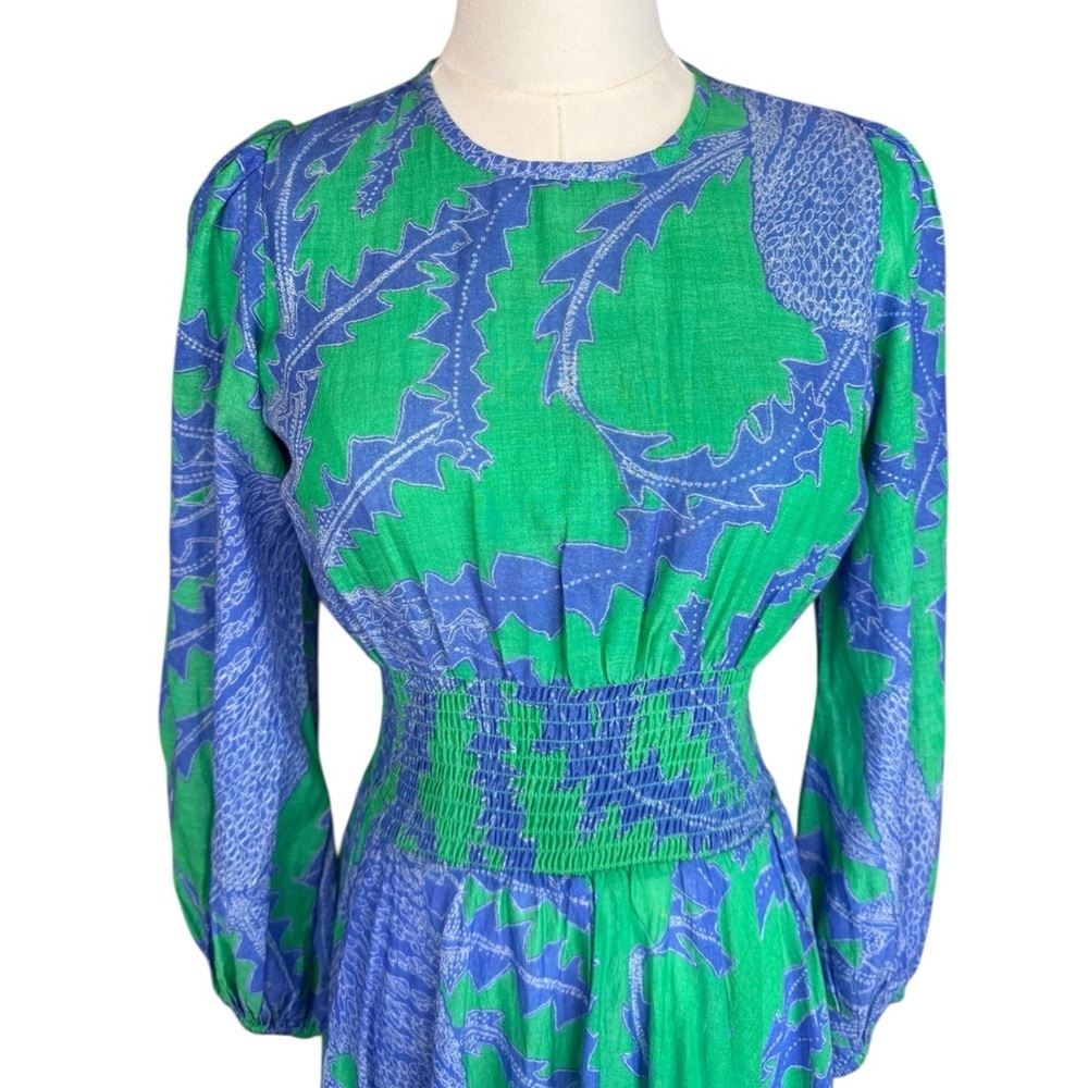 Oliphant Crew Neck Smocked Waist Maxi in Thistle Green XS - Picture 4 of 13